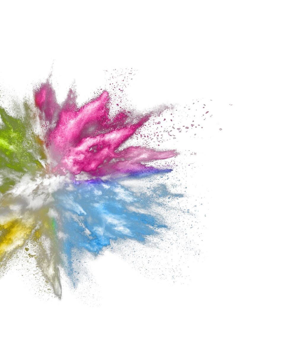Farbexplosion in bunt auf weißem Hintergrund