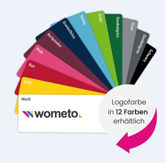 Die wometo-Farbpalette - Ihr Logo ist in 12 Farben druckbar