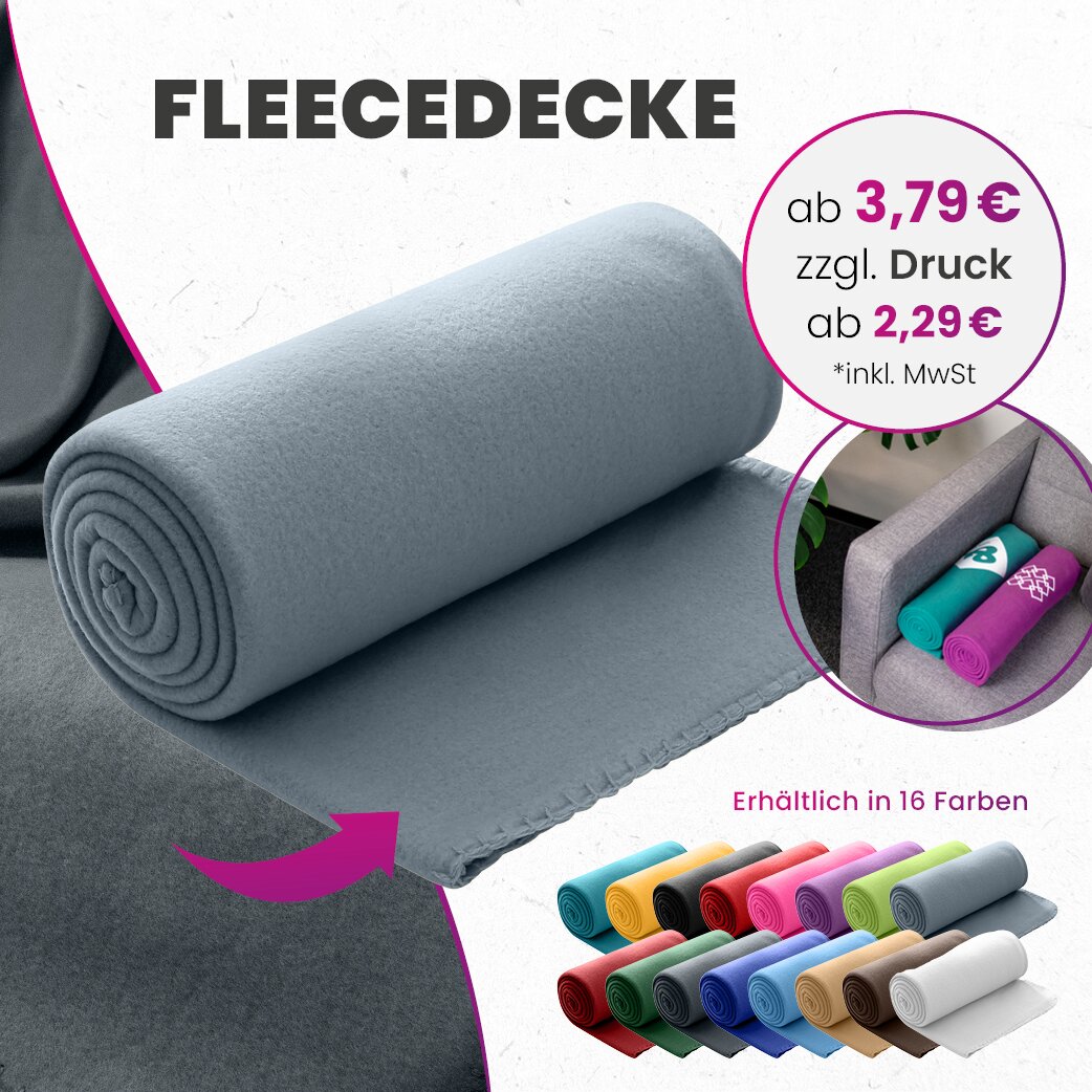 Fleecedecke basic-line 130x160 cm mit Logo-Druck in 16 aktuellen Farben